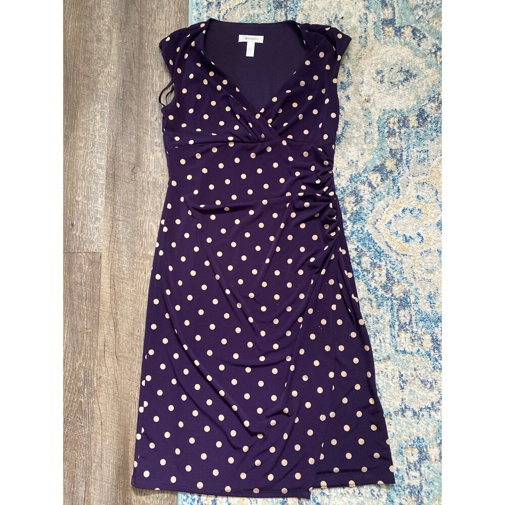 Purple knee length polka dot dress